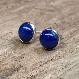 6mm Lapis Stud Earrings in Sterling Silver or Yellow Gold Fill, Dark Blue Studs, Lapis Lazuli Earrings, September Birthstone Gift