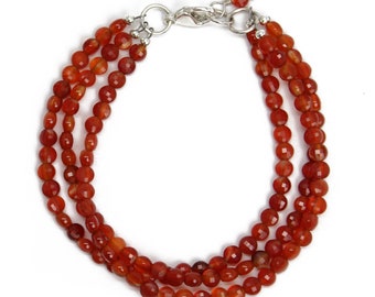 Carnelian Bracelet 7.5" L, Red Gemstone Bead Bracelet, July Birthstone