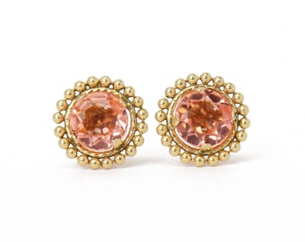 Morganite Crystal Quartz Gold Filled Stud Earrings, Gold Studs, Peach Color Earrings, Quartz Stud Earrings