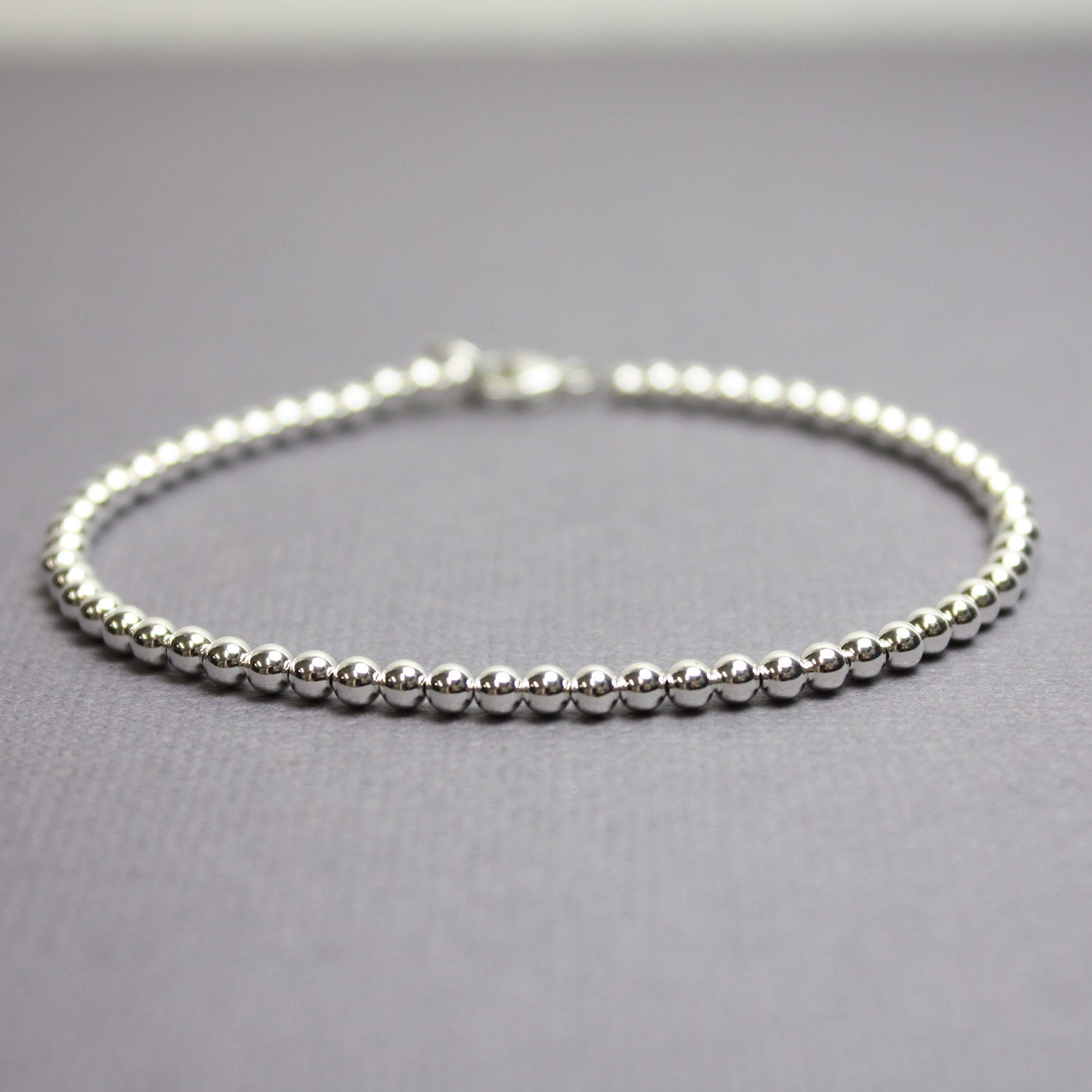 アクセサリー Silver Beaded Bracelet / Medium 3mm Sterling Silver Bead Bracelet With Clasp - Etsy