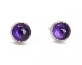 Amethyst Stud Earrings in Sterling Silver, Small 4mm Purple Gemstone Stud Earrings, Amethyst Jewelry, February Birthstone