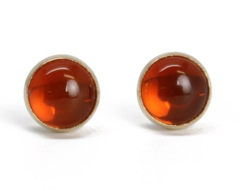 Fire Opal Stud Earrings in Sterling Silver or 14k Gold Fill, 6mm Genuine Real Opal Studs, Opal Post Earrings, Fire Opal Jewelry