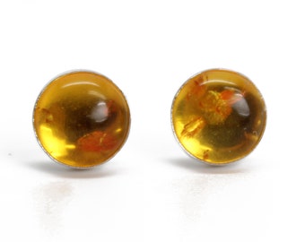 Amber Stud Earrings in Sterling Silver or Gold Fill, 6mm Natural Yellow Amber Studs, Minimalist Earrings, Genuine Amber Jewelry