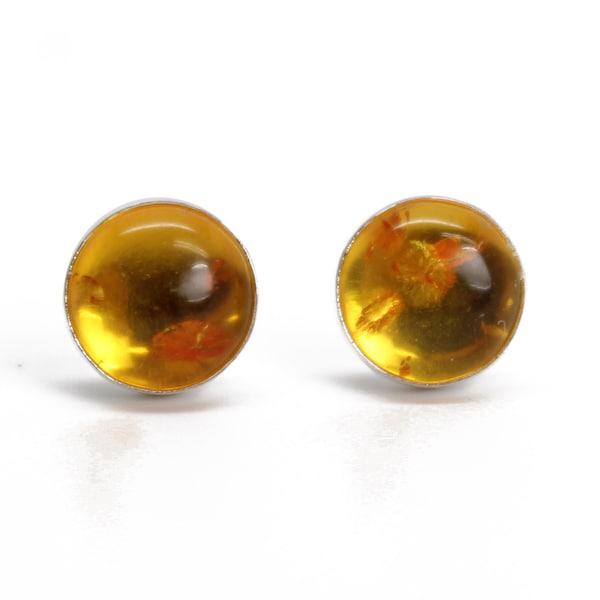 Amber Stud Earrings in Sterling Silver or Gold Fill, 6mm Natural Yellow Amber Studs, Minimalist Earrings, Genuine Amber Jewelry