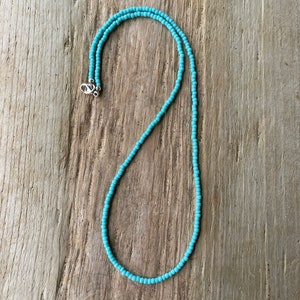 Turquoise Seed Bead Necklace Matte Finish, Thin 1.5mm Single Strand Turquoise Color Beaded Necklace, Made to Order Long to Choker image 4