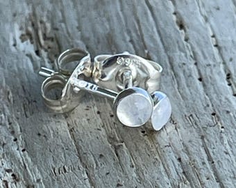 Tiny 3mm Moonstone Stud Earrings set in Sterling Silver or Gold Fill