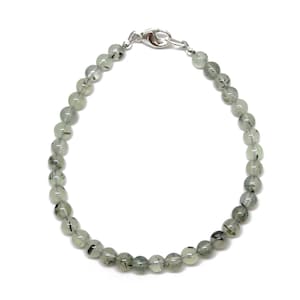 Prehnite Bracelet, 4mm Pale Green Natural Beaded Gemstone Jewelry, Healing Crystal