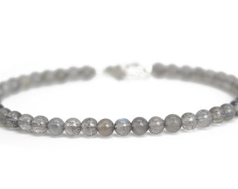 4mm Labradorite Bead Bracelet, Grey Gemstone Bracelet, Genuine Labradorite Jewelry