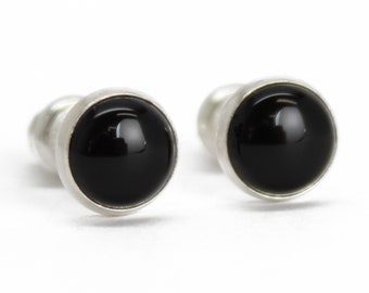 6mm Black Onyx Stud Earrings in Sterling Silver, Black Onyx Studs, Black Stud Earrings, Black Post Earrings, Onyx Earrings, Onyx Studs