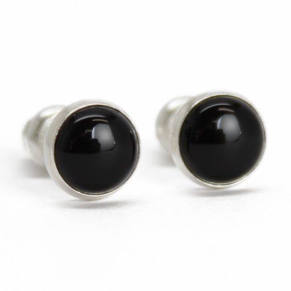 6mm Black Onyx Stud Earrings in Sterling Silver, Black Onyx Studs, Black Stud Earrings, Black Post Earrings, Onyx Earrings, Onyx Studs