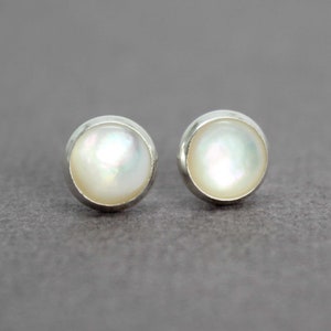 6mm Mother of Pearl Stud Earrings in Sterling Silver or Yellow Gold Fill, Small Shell Studs, Pearl Studs