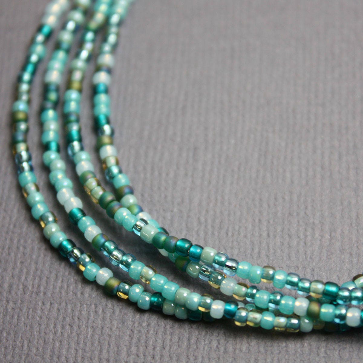 Blue Green Seed Bead Necklace Long Blue Green Seed Bead | Etsy