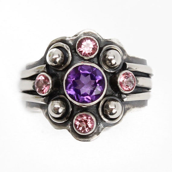 Amethyst and Topaz Ring in Sterling Silver 7.25 US Handmade