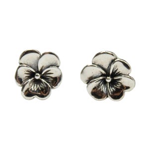 Silber Stiefmütterchen Blume Ohrringe, Sterling Silber Ohrstecker, zierliche Blumen Schmuck