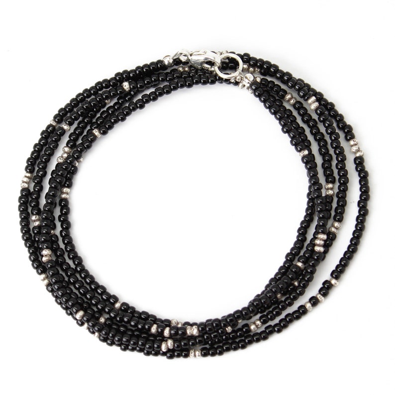 Black and Silver Seed Bead Necklace Black Seed Bead Necklace Etsy