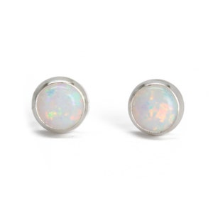 4mm Opal Stud Earrings, Lab Created Opal Studs, October Birthstone Jewelry