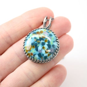 Lampwork Glass Pendant in Aqua Blue and Green in Sterling Silver, Handcrafted Artisan Jewelry image 8
