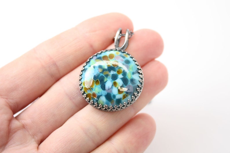 Lampwork Glass Pendant in Aqua Blue and Green in Sterling Silver, Handcrafted Artisan Jewelry image 8