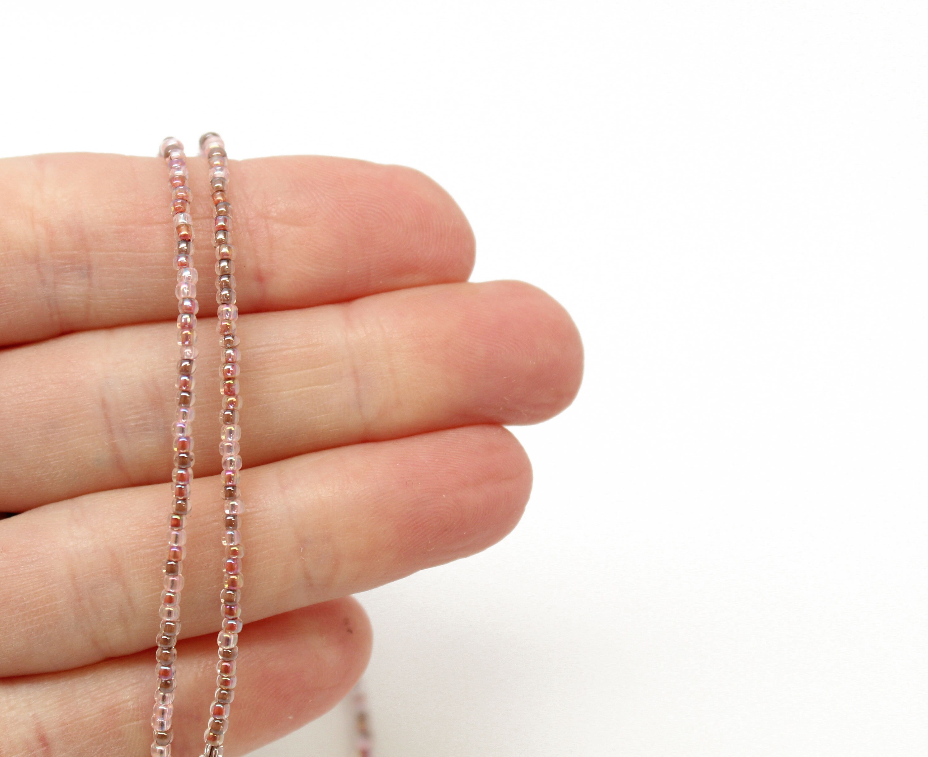 Rose Petal Pink Seed Bead Necklace Pink Seed Bead Single Etsy