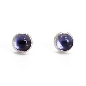 Tiny 3mm Iolite Stud Earrings in Sterling Silver, Tiny Little Blue Second Hole Studs