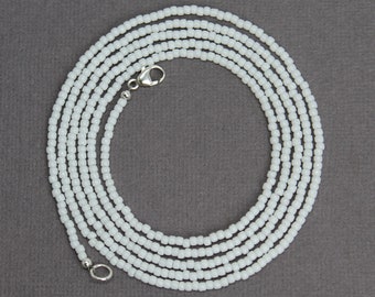 White Seed Bead Necklace, Thin 1.5mm Single Strand