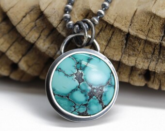 Yungai Turquoise Pendant Necklace in Sterling Silver, Handmade Artisan Jewelry, December Birthstone, Turquoise Jewelry, Womens Gift