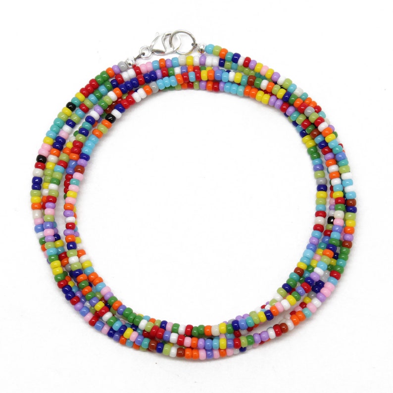 Multi Color Seed Bead Necklace Colorful Bead Layering Etsy