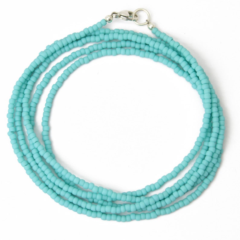 Turquoise Seed Bead Necklace Matte Finish, Thin 1.5mm Single Strand Turquoise Color Beaded Necklace, Made to Order Long to Choker image 3