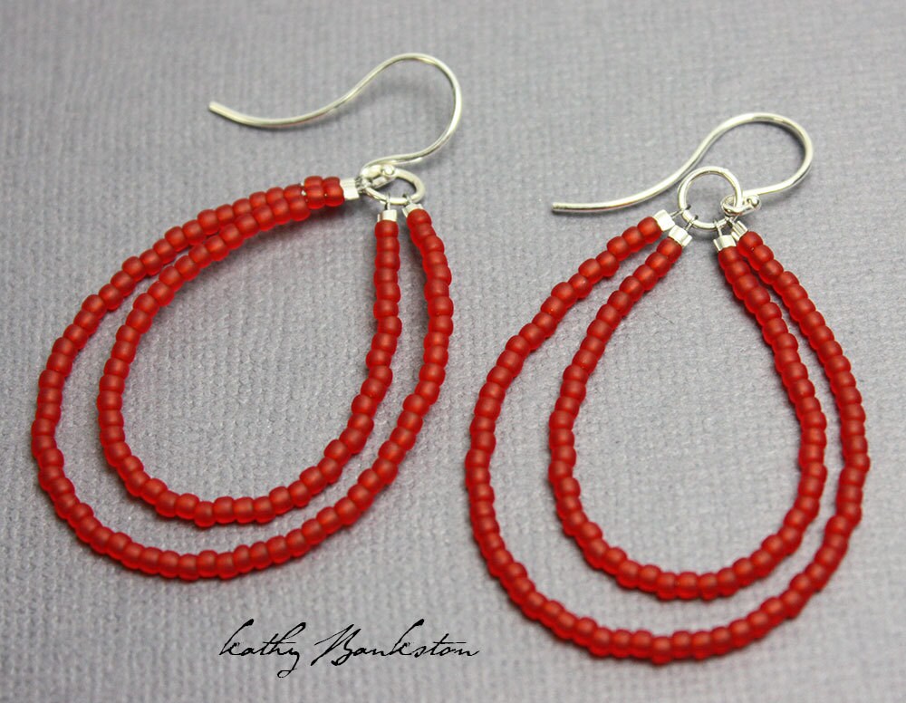 Red Seed Bead Earrings Red Earrings Red Beaded Earrings Red Etsy