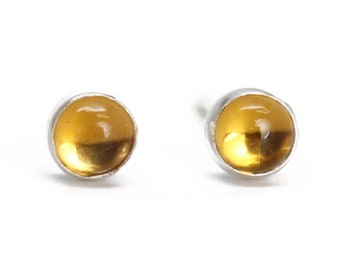 Tiny 3mm Citrine Stud Earrings, Second Hole Studs, November Birthstone, Citrine Jewelry, Dainty Citrine Earrings