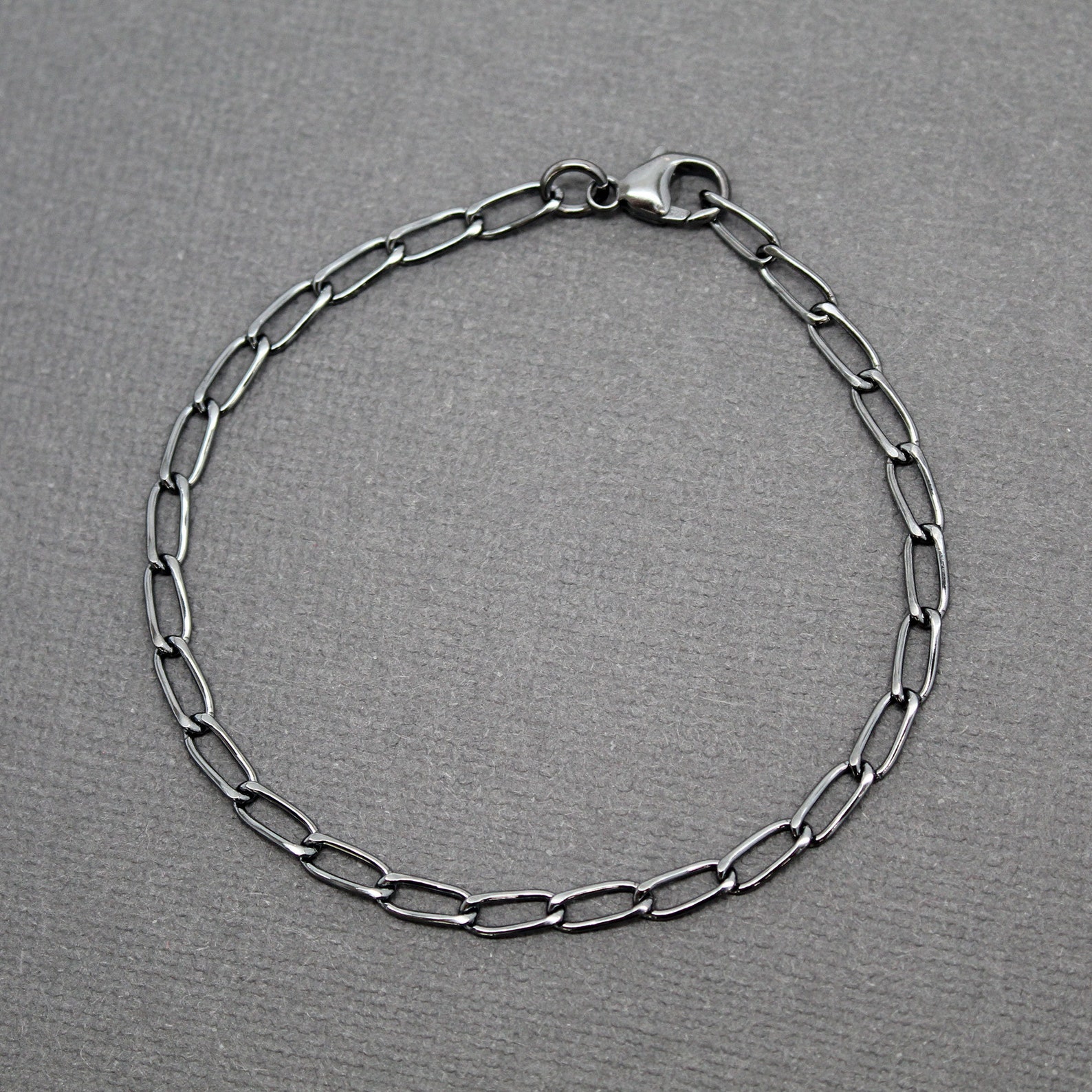 Sterling Silver Chain Link Bracelet Hammered Elongated Oval Etsy