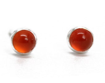 Tiny 3mm Carnelian Stud Earrings, Second Hole Studs