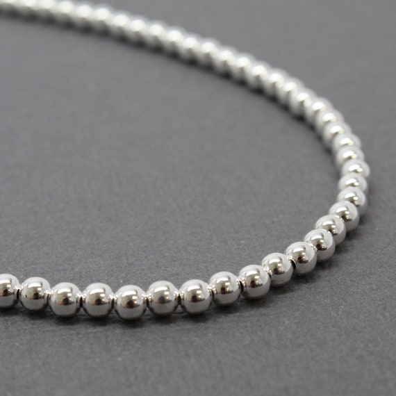 4mm Sterling Silver Bead Necklace Strand, 925 Sterling Silver Necklace, Customized Long to Choker Length