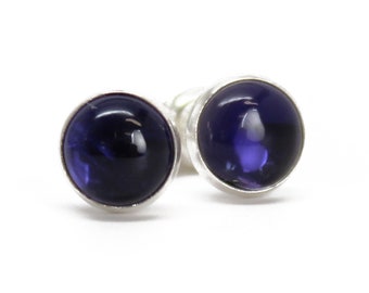Iolite Stud Earrings in Sterling Silver, Small 6mm Deep Blue Gemstone Stud Earrings, Iolite Jewelry, September Birthstone, Water Sapphire
