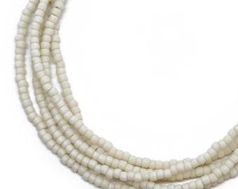 Frosted Light Beige Seed Bead Necklace, Thin 1.5mm Single Strand