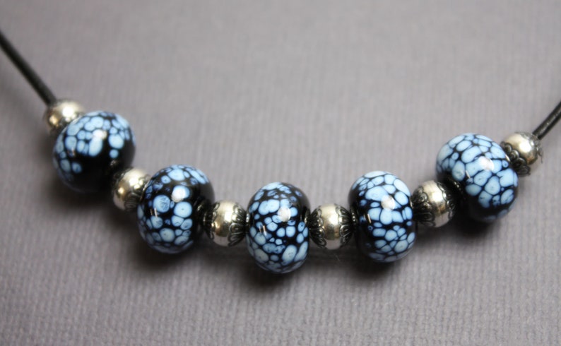 Black and Silver Necklace Bead Necklace Lampwork Necklace Glass Bead Necklace Black Beaded Necklace Black Jewelry Boho Necklace