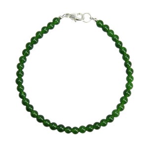 Jade Bracelet, Small 4mm Green Gemstone Bead Bracelet, Genuine Jade Jewelry, March Birthstone, Customized Made to Order Length