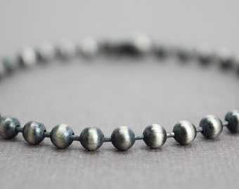 4mm Sterling Silver Bead Ball Chain Bracelet or Necklace, Oxidized or Shiny, Made to Order Lengths, Unisex Silver Chain