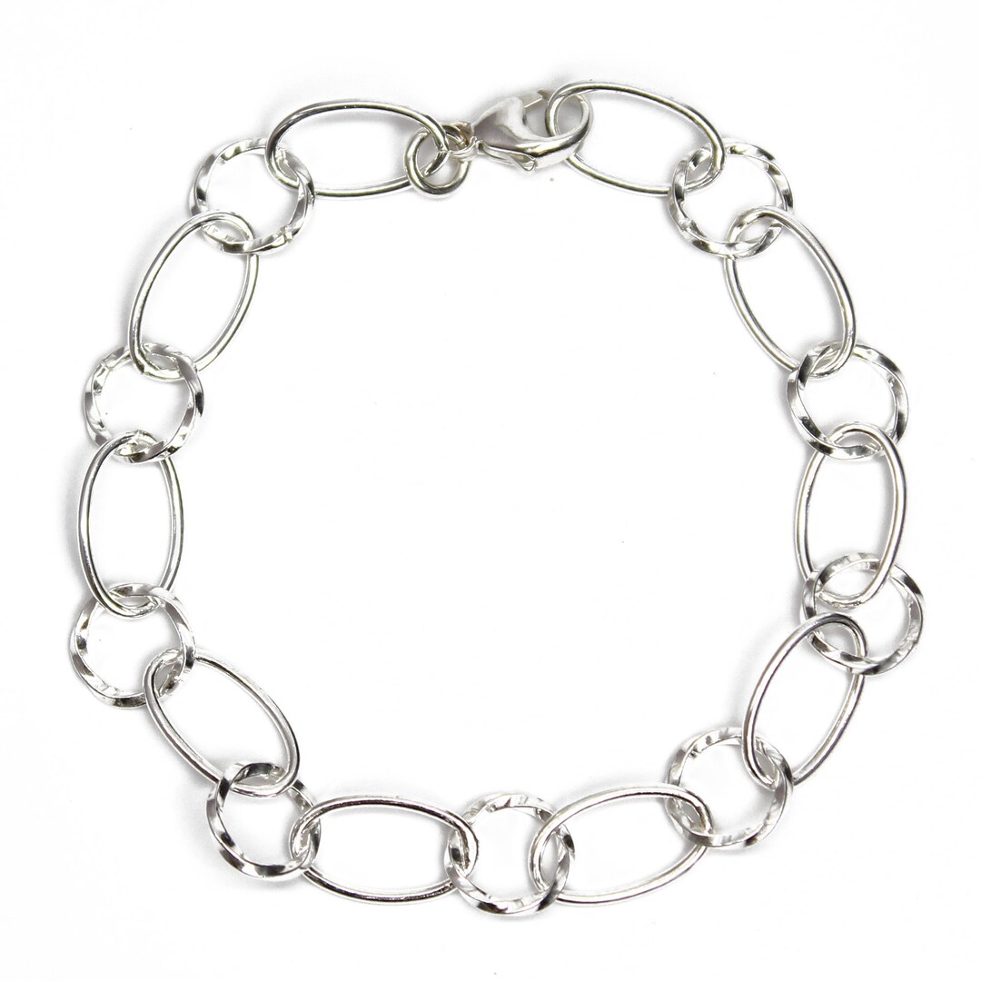 Sterling Silver Chain Bracelet, 8mm Smooth Oval & Twist Round Bracelet