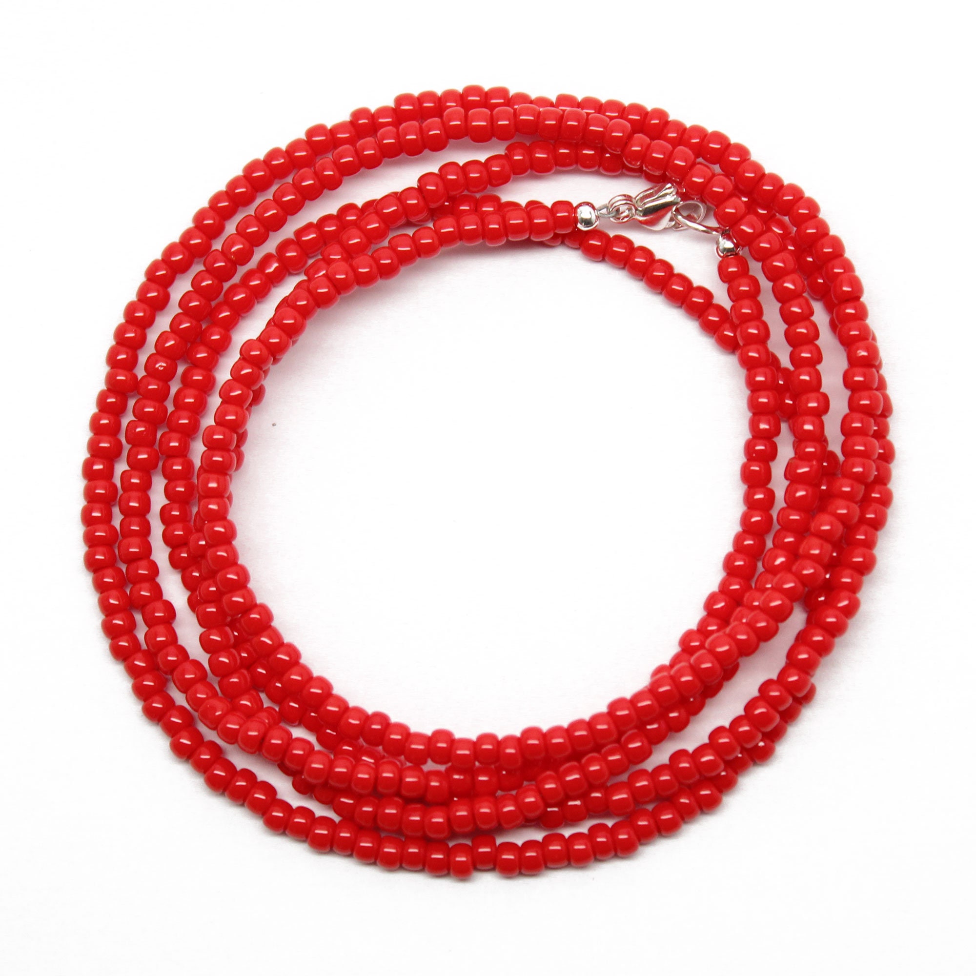 Red Beaded Necklace Red Seed Bead Single Strand Necklace Red Etsy