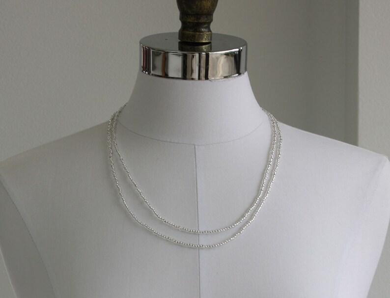 Silver Seed Bead Necklace Silver Beaded Necklace Sparkly Etsy