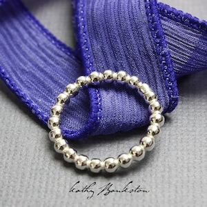 Handmade Sterling Silver Beaded Ring, Silver Ball Ring, Stackable Ring