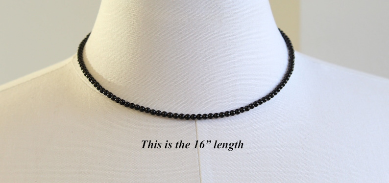 Black Onyx Necklace, Small 3mm Beads, Sterling Silver Clasp, Made to Order 14 to 42 Inches, Black Necklace for Women image 4