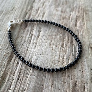3mm Black Onyx Bead Bracelet with Sterling Silver or Yellow Gold Fill Clasp