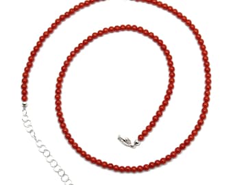 Red Coral Choker Necklace, Thin 2mm Bright Red Gemstone Necklace, Beaded Choker