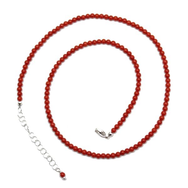 Red Coral Choker Necklace, Thin 2mm Bright Red Gemstone Necklace, Beaded Choker