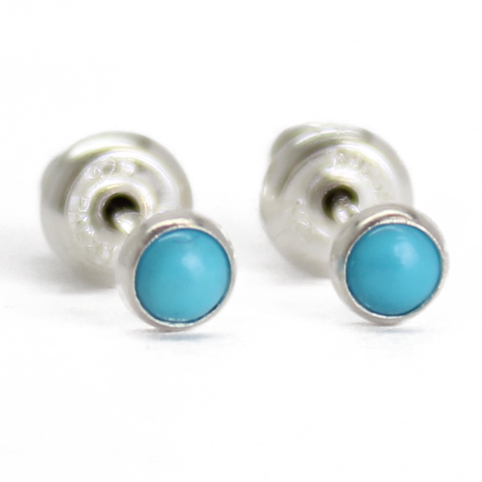 Tiny 3mm Turquoise Stud Earrings Genuine Blue Turquoise Etsy
