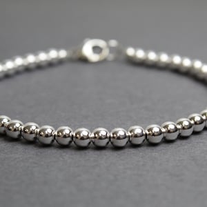 Braccialetto di perline in argento sterling da 4 mm, Braccialetto di perline in argento, Braccialetti di perline in argento, Braccialetto in argento, Braccialetto in argento sterling, Braccialetto di perline