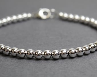 4mm Sterling Silver Bead Bracelet, Silver Bead Bracelet, Silver Beaded Bracelets, Silver Bracelet, Sterling Bracelet, Bead Bracelet