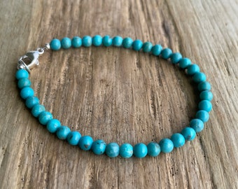 Genuine 4mm Light Blue Turquoise Bead Bracelet, Natural Turquoise Jewelry, December Birthstone Gift